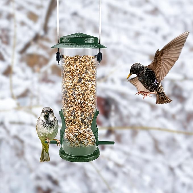 MIXXIDEA Wild Bird Feeders For Outdoors Hanging Stainless Steel Hanging Bird Feeder Tube, Finch Feeder For Garden Backyard Decoration Attractive Water Resistant Bird Feeders For Outside Green - 2 Pack-VerdiqueGarden