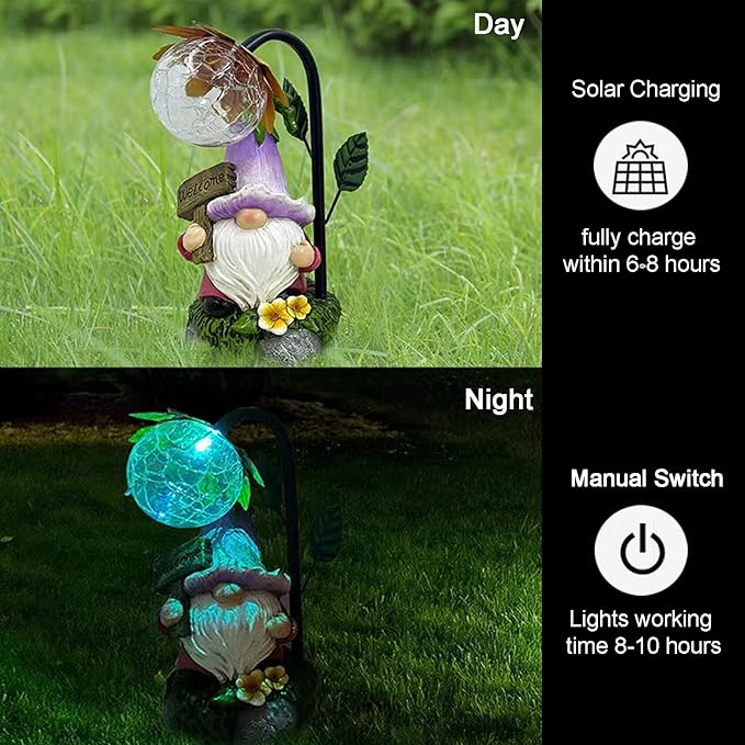 Garden Gnomes Outdoor Statue with Solar Lights Welcome Gnome Home Garden Decor Mom Gifts for Yard Patio Home Garden-VerdiqueGarden