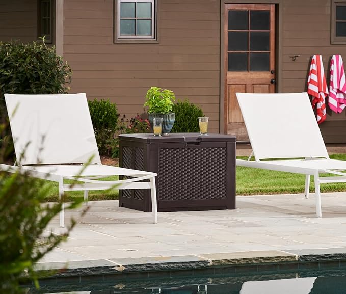 Rubbermaid Medium Resin Outdoor Storage Deck Box (74 Gal) Weather Resistant Brown Deck Organization for Home/Backyard/Pool Chemicals/Toys/Garden Tools/Porch/Patio Cushions-VerdiqueGarden