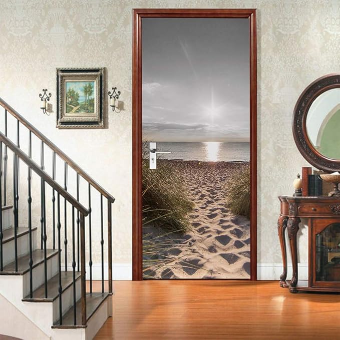 Door Wallpaper Self-Adhesive Door Poster 3D Door Picture - Path into The Sea - Door Film Photo Wallpaper Premium PVC Waterproof Door Sticker Wall Sticker for Bedroom Living Room Door Decoration-VerdiqueGarden