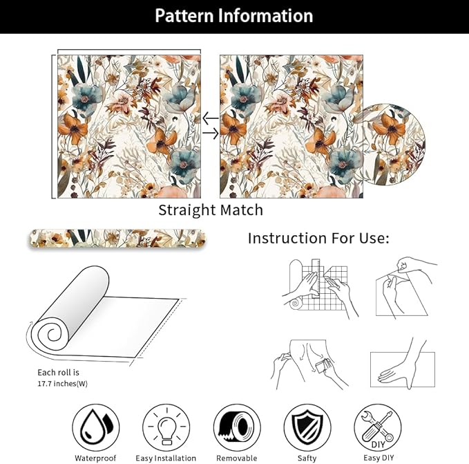 Boho Flowers Brown Leaf Plants Botanical Peel and Stick Wallpaper Self Adhesive Removable Easy Peel Off Stick on Wall Paper for Bedroom Cabinet Renter Friendly-VerdiqueGarden