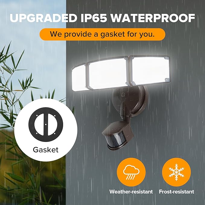 LUTEC 72W 7500LM LED Security Lights Motion Sensor Light Outdoor, 5000K Daylight, IP65 Waterproof, Dusk to Dawn, 3-Head Motion Detected Flood Light for Garage, Yard, Porch(Brown)-VerdiqueGarden