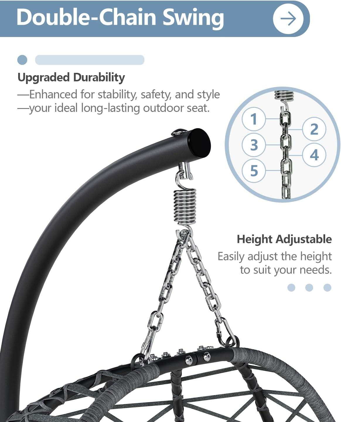 SWITTE Egg Swing Chair with Stand, Outdoor Patio Hanging Egg Chair, Indoor Hammock Chair with Cushion for Garden Backyard, 400LBS Capacity-Dark Grey-VerdiqueGarden