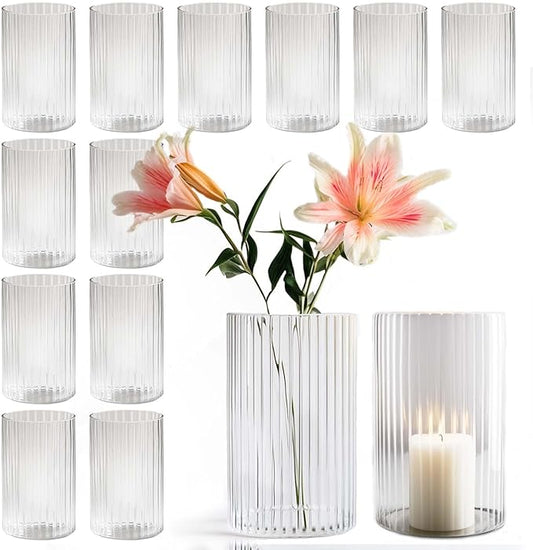 12pcs Glass Vase Cylinder Vases for Centerpieces Small Flower Glass Vases Bud Vases Home Decor Centerpiece Table Flower Vase Decorations for Office Beautification＆Holiday 6 Inch Tall-VerdiqueGarden