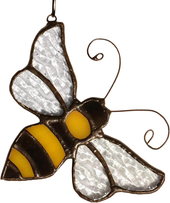 Bumble Bee Ornament Stained Glass Window Hanging Suncatcher Home Decor, Birthday Gifts for Mom Grandma Aunt Sister Bee Lover, Mother's Day Bee Decoration-VerdiqueGarden