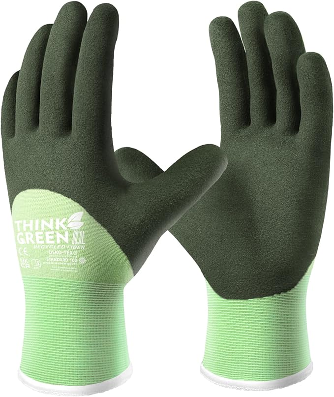 COOLJOB Thick Fleece Lined Winter Thermal Warm Freezer Work Gloves, 100% Recycled Polyester Base with Non-Slip Grip, Windproof for Cold Weather, 1 Pair, Large, Green-VerdiqueGarden