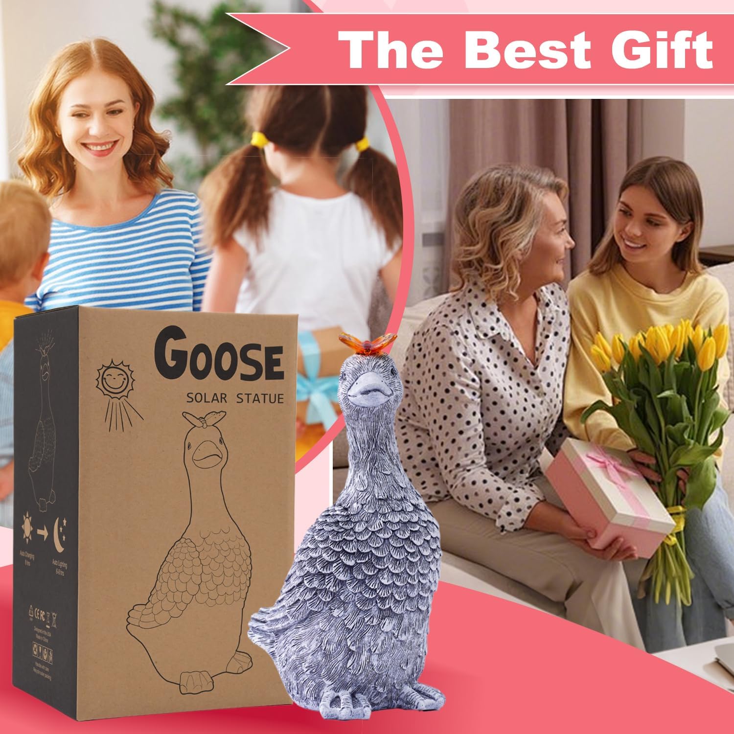 Solar Garden Statue Goose Figurine – Outdoor Decoration with Butterfly for Garden Yard Lawn Home Decor Outside : Unique Gifts for Mom Grandma-VerdiqueGarden