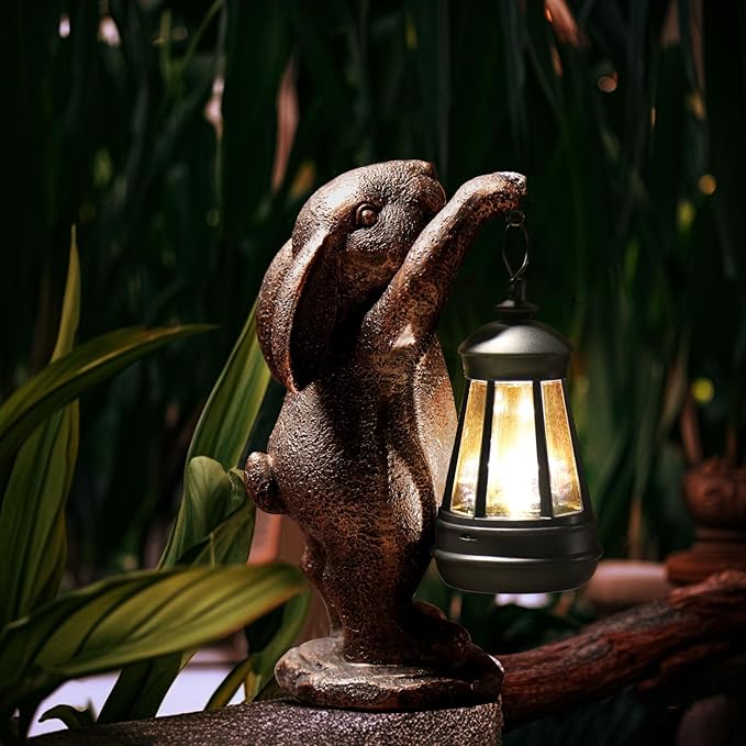Garden Statues Rabbit with Solar Lantern,Lawn Garden Decor Outdoor Statue for Patio, Balcony, Yard Ornament,Ideal Rabbit Housewarming Gifts & Birthday Gifts for Grandma Mom Women-VerdiqueGarden