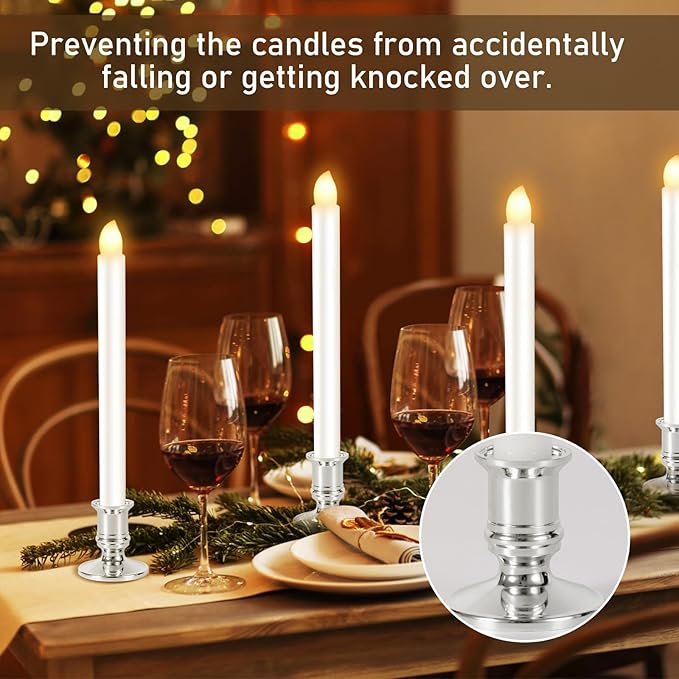 8 Pack Christmas Window Candles, Battery Operated with Timer Remote, LED with Candle Holders Suction Cups, Flickering for Christmas Decorations, Silver-VerdiqueGarden