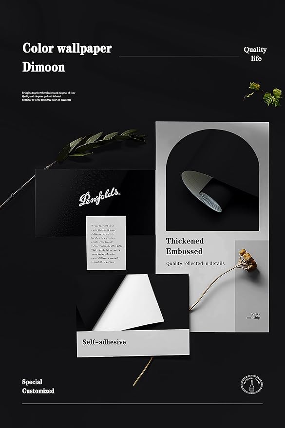 Dimoon 118''x23.6'' Black Peel and Stick Wallpaper Contact Paper Modern Self Adhesive Wall Paper Removable Renter Friendly Textured Solid Color Shelf Cabinet Vinyl Roll (118''x23.6'',Black)-VerdiqueGarden