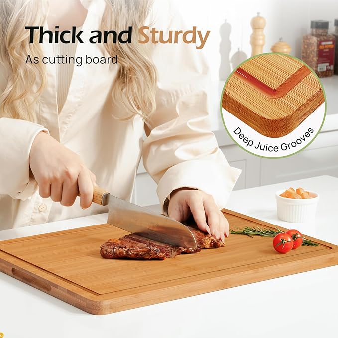 Extra Large Bamboo Cutting Board for Kitchen - 18 Inch Wood XL Cutting Boards with Juice Groove and Handles, Wooden Chopping Board for Meat, Cheese, Fruit & Vegetables (Pre Oiled, Brown)-VerdiqueGarden