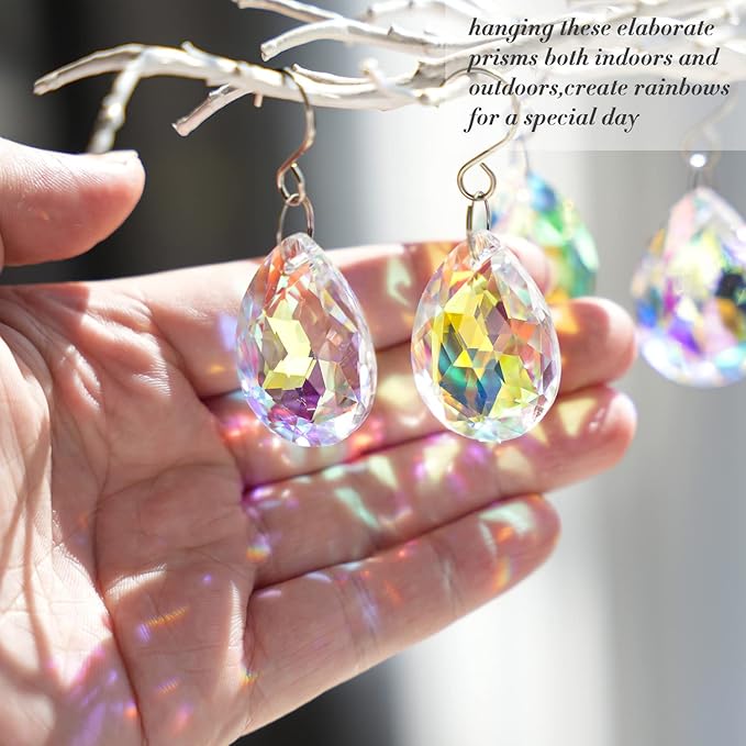 10pcs 38mm Suncatcher Crystal Teardrops Chandelier Parts,Chandelier Crystal Prisms Pendants with Hook,Hanging Crystals for Lamp Window Christmas Tree Decoration(AB Colors)-VerdiqueGarden