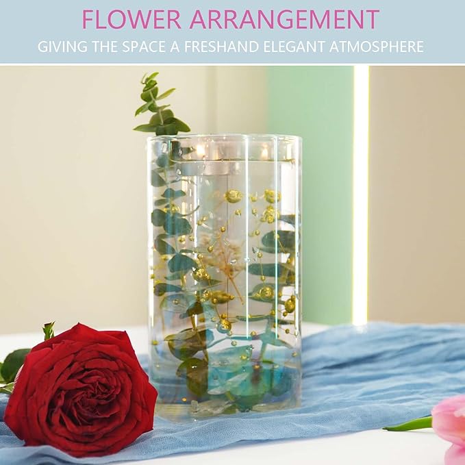 12pc Glass Cylinder Bud Vases for Centerpieces,6 inch Tall Irised Crystal Clear Flower Vases in Bulk,Hurricane Glass Candle Holders for Table Centerpiece Formal Dinners Home Decor-VerdiqueGarden