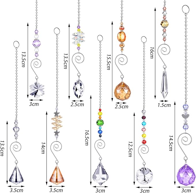 Hicarer 9 Pcs Crystal Suncatchers Hanging Catchers with Chain Colorful Glass Pendant Beads Chandelier Prism Ornament for Window Home Wall Tree Cars Decor Wedding Birthday Anniversary Party Gifts-VerdiqueGarden