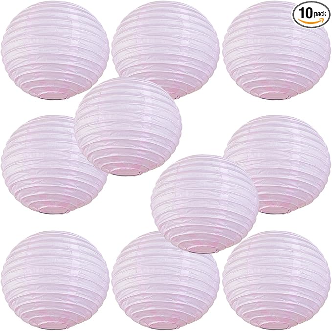WYZworks - Round Paper Lanterns 10 Pack (Light Pink, 14") - Hanging Paper Lanterns Lamp for Wedding, Birthday, Party and Home Decorations with 8", 10", 12", 14", 16" Option-VerdiqueGarden