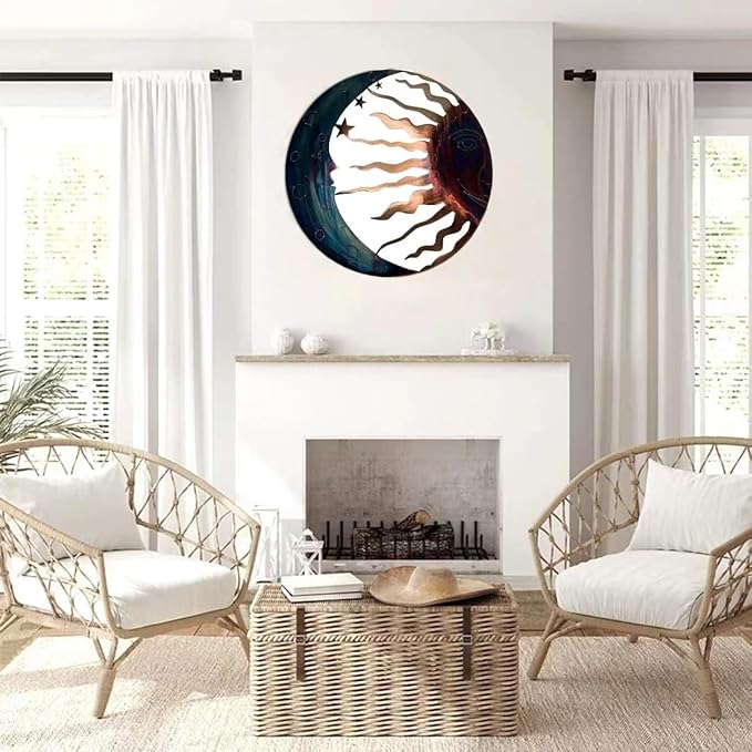 Jannity Metal Sun Wall Decor,11.02 Inches Large Metal Wall Art with Sun Moon Stars Retro Moon Sun Wall Decoration Hanging for Indoor Outdoor Patio Yard Home Garden-VerdiqueGarden