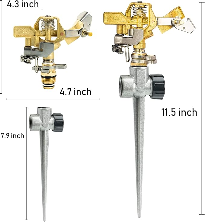 Hourleey 2 Pack Impact Lawn Sprinklers for Yard, Heavy Duty Water Sprinkler Head with Aluminum Alloy Spike Base, Adjustable Pulsating Sprinkler for Large Area Lawn Patio Garden-VerdiqueGarden