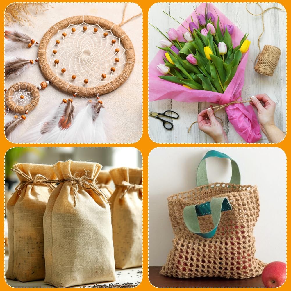 Tenn Well Natural Jute Twine, 1500 Feet 2mm Garden Twine, Brown Jute String for Arts and Crafts, Gardening, Gift Wrapping, Bundling, Recycling, Holiday Decorations-VerdiqueGarden