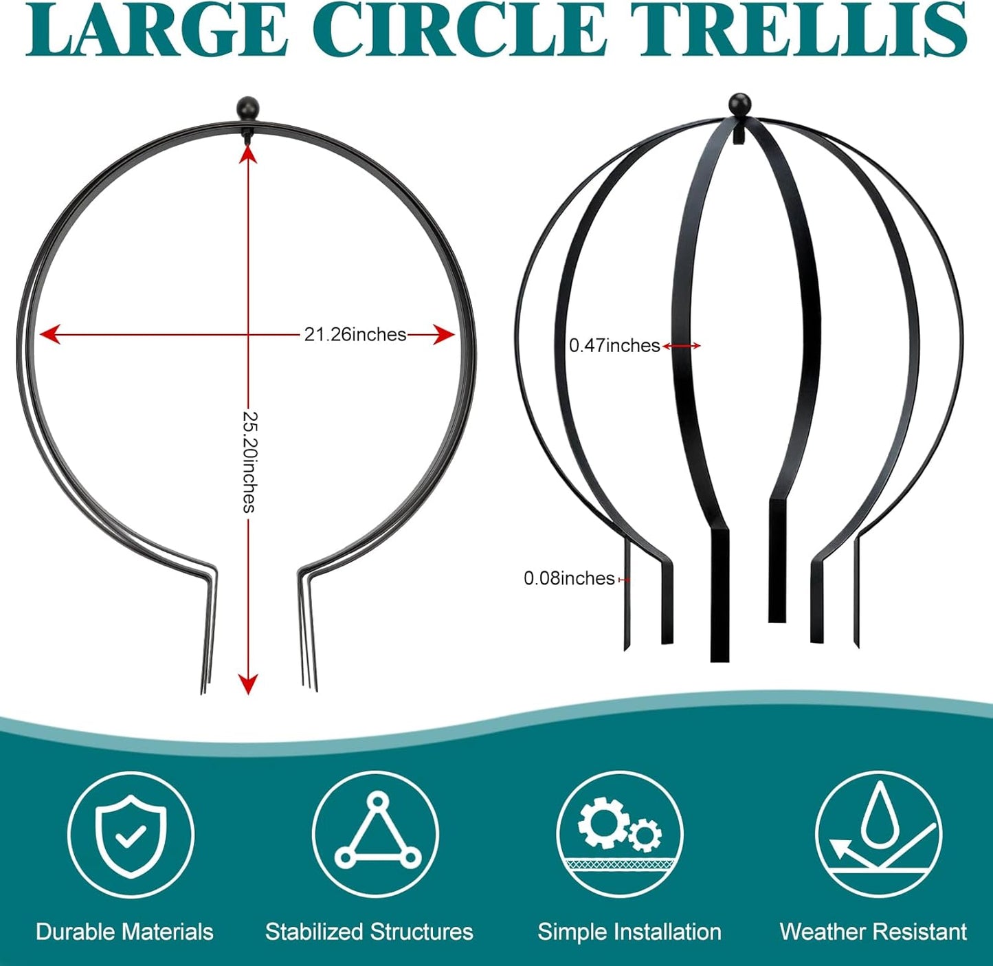 Set of 4 Large Metal Trellis Obelisks Sturdy Round Circle Trellis for Climbing Plant Support Indoor Outdoor Potted Vines, Cucumbers & Flowers, Patio Doorway Garden Decor (25.20" x 21.26")-VerdiqueGarden