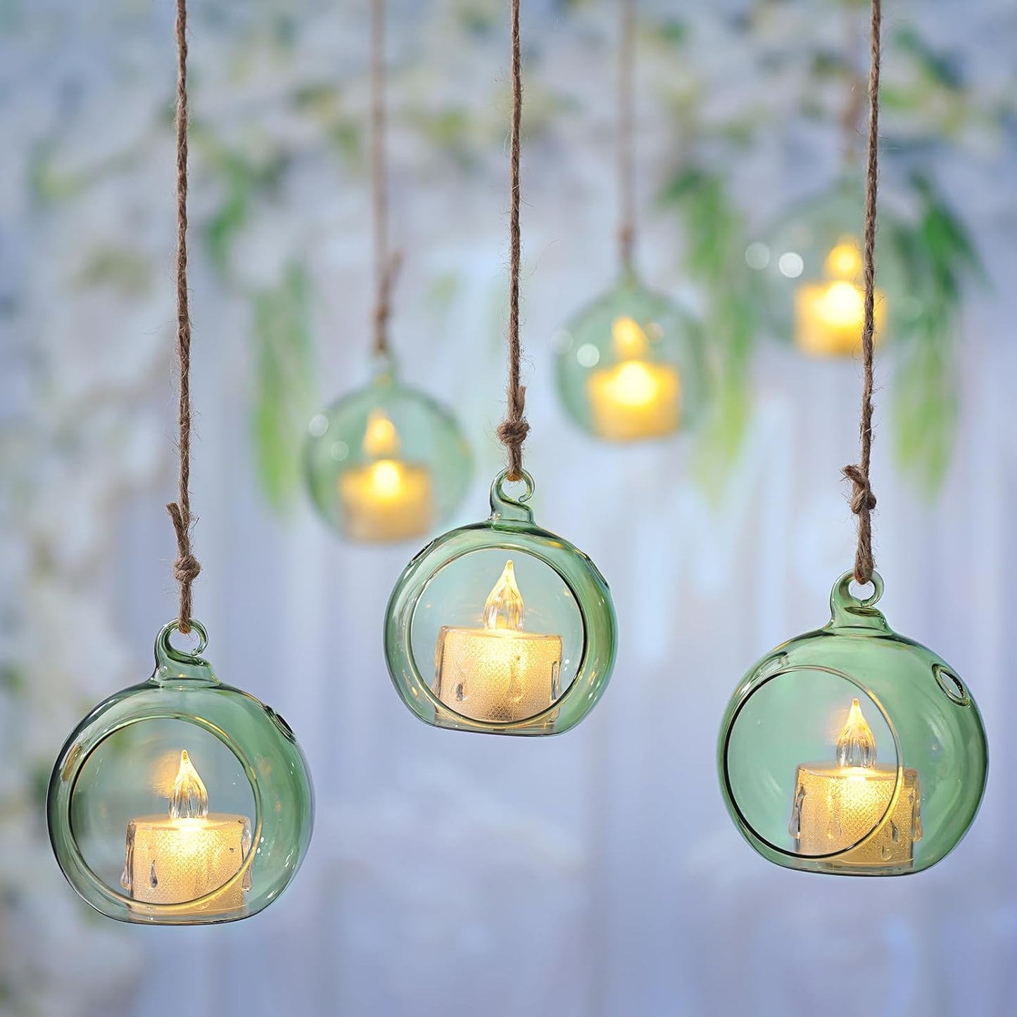 LETINE 12pcs Green Glass Orb Set, 2.17" & 1.93" Spheres for Air Plant Terrarium, Tea Light & Votive Candle Holders - Ideal for Wedding Centerpieces, Christmas Table Decorations, Rehearsal Dinner-VerdiqueGarden