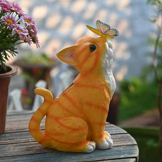 Cat Garden Figurines Outdoor Decor Solar Statue with LED Lights for Patio Lawn Yard Art Decoration Housewarming Garden Gift-VerdiqueGarden