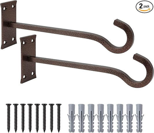 10inch Heavy Duty Plant Hangers Outdoor or Indoor Bird Feeder Hanger Shepherd Hooks 2pcs Bronze hammertone Metal Wall Hook for Hanging Plant Bracket, Lantern, Flower Basket, Wind Chimes-VerdiqueGarden