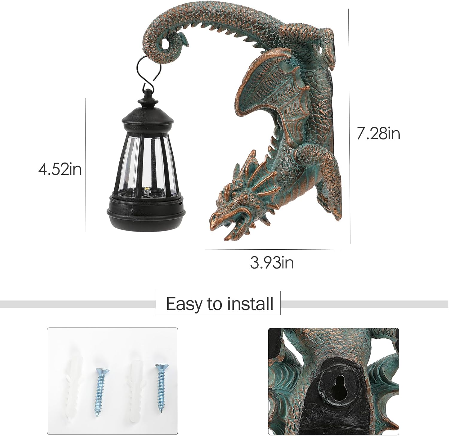 Solar Dragon Tree Hugger Statue Wall Decor - Gothic Garden Statue with Solar Lantern, Outdoor&Yard Decor, Fantasy Dragon Figurine for Trees, Walls, or Fences - Unique for Men & Women-VerdiqueGarden