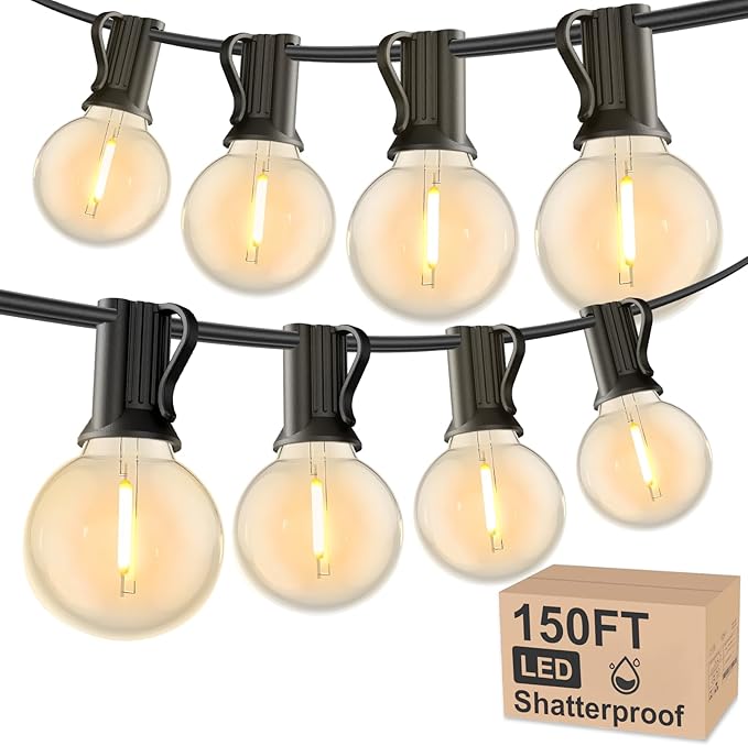 RTTY Outdoor String Lights 150 FT Globe LED Patio Lights with G40 Plastic Bulbs,Waterproof Shatterproof Dimmable Connectable Hanging for Backyard Porch Balcony Party Cafe Deck Decor-VerdiqueGarden