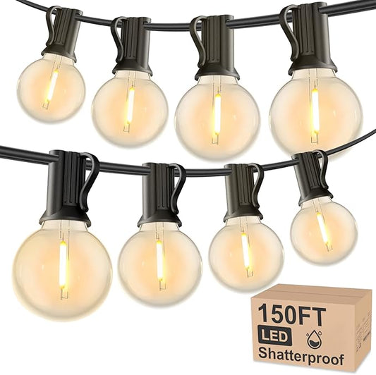 RTTY Outdoor String Lights 150 FT Globe LED Patio Lights with G40 Plastic Bulbs,Waterproof Shatterproof Dimmable Connectable Hanging for Backyard Porch Balcony Party Cafe Deck Decor-VerdiqueGarden