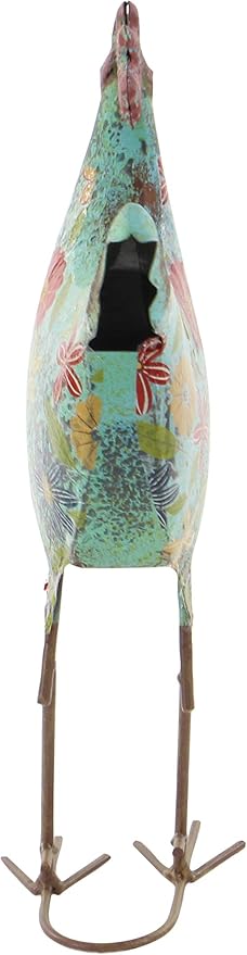 Deco 79 Metal Rooster Decorative Garden Sculpture Indoor Outdoor Distressed Standing Garden Statue with U Shaped Feet, Outdoor Sculpture 10" x 5" x 17", Green-VerdiqueGarden