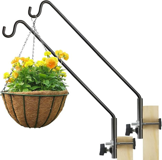 ERYTLLY 2 Packs Extended Rail Hook Fence Deck Bird Feeder Hook 360 Degree Rotary and Length Adjustable Plant Bracket for Feeders, Planters, Suet Baskets, Lanterns, Wind Chimes and More-VerdiqueGarden