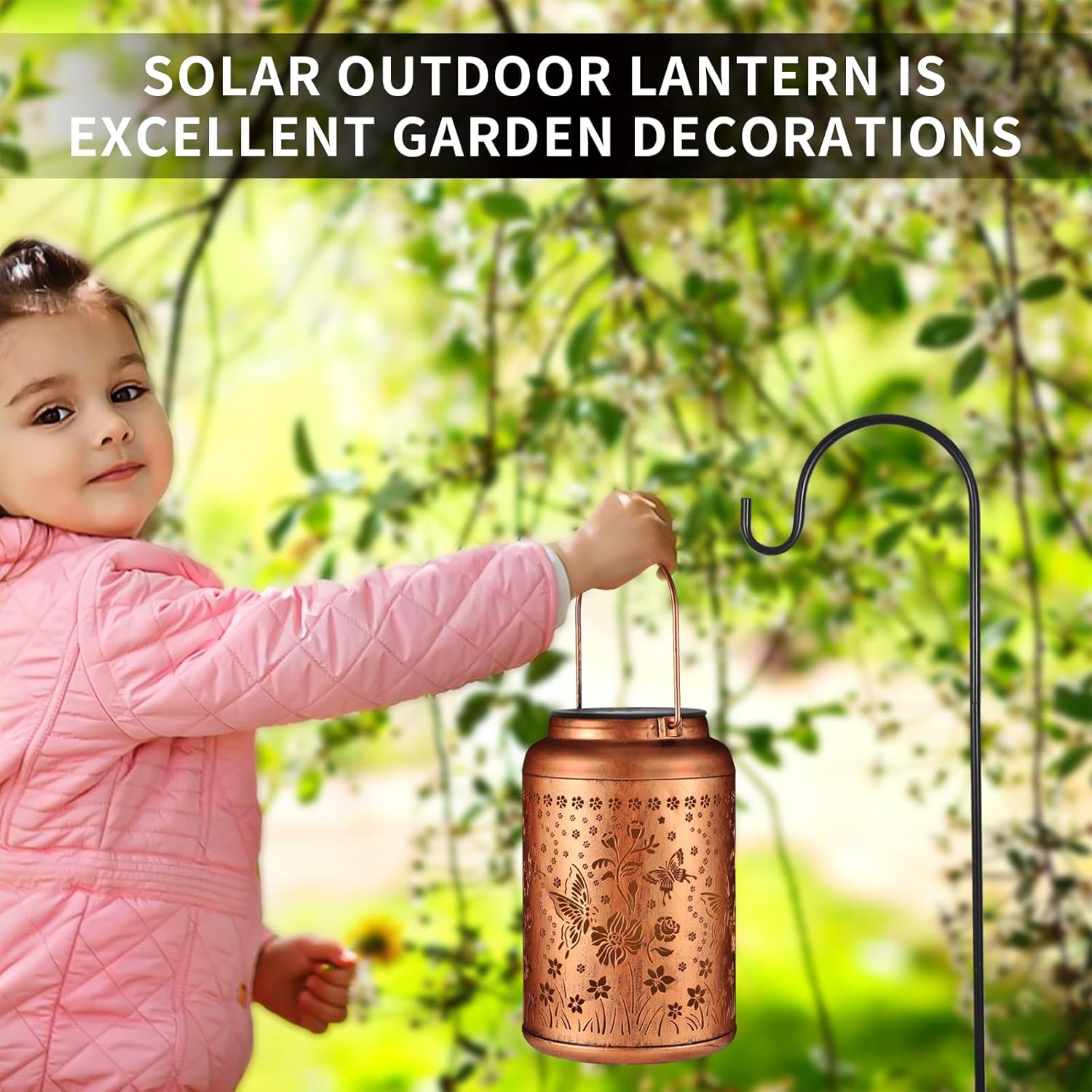 2 Pack Solar Lanterns Outdoor Waterproof, Butterflies Garden Decor Gifts for Women Mom Grandma Hanging Solar Lights Metal Decoration Outside for Yard, Patio-VerdiqueGarden