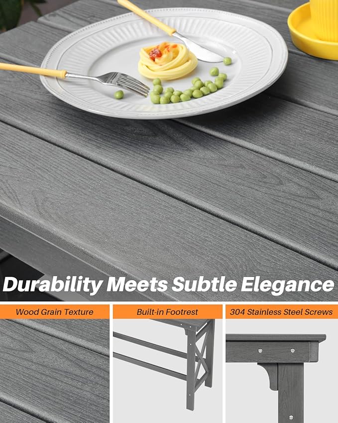 41" Outdoor Bar Table, HDPE Adirondack Outdoor Bar Table, All Weather Outside Bar Counter Height Tables Balcony Furniture, HDPE Patio Bar Tables for Bistro, Deck, Porch, Poolside, Smoke Gray-VerdiqueGarden