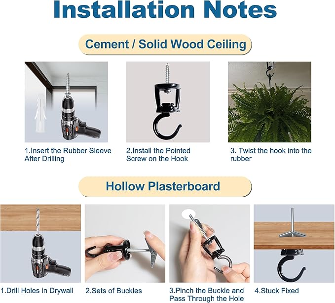 Ceiling Hooks for Hanging Plants (6 PCS Black),Heavy Duty Metal Plant Hooks, Screw in Hooks for Hanging Birdfeeders, Lamps, Planters, Outdoor Decorative Hooks up to 33 lbs-VerdiqueGarden