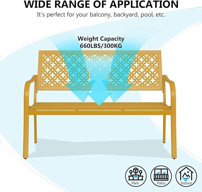 Grand patio 50" Outdoor Bench Garden Bench with Armrests Bench for Outdoors Lawn Yard Porch Sunflower Yellow-VerdiqueGarden