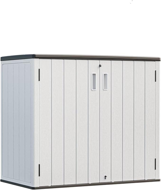 HOMSPARK 37 Cu.Ft Outdoor Storage Shed Weather Resistant, Resin Storage Sheds & Outdoor Storage Box for Backyard Garden Patio Lawn, Multi functional | Double-wall Shed with Lockable Doors,(Light Gray)-VerdiqueGarden
