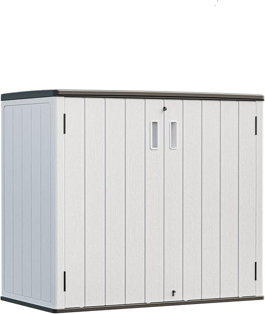 HOMSPARK 37 Cu.Ft Outdoor Storage Shed Weather Resistant, Resin Storage Sheds & Outdoor Storage Box for Backyard Garden Patio Lawn, Multi functional | Double-wall Shed with Lockable Doors,(Light Gray)-VerdiqueGarden