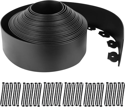 Hugeleaf 4.5 Inch Tall Landscape Edging 60 Feet Garden Edging with 60 Spikes, Plastic Landscape Border Edging for Landscaping Lawn, Flower Beds(Black)-VerdiqueGarden