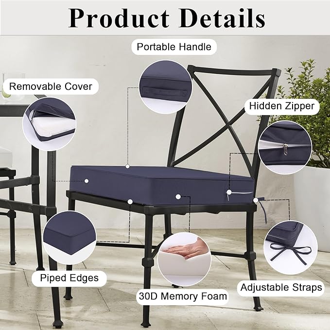 Outdoor Chair Cushions Set of 2 for Patio Furniture 24x24x4 Inch Waterproof Patio Chair Cushion 3 Year Color Fastness Square Elastic Foam Garden Sofa Couch Pads with Ties and Handle,Grey-VerdiqueGarden