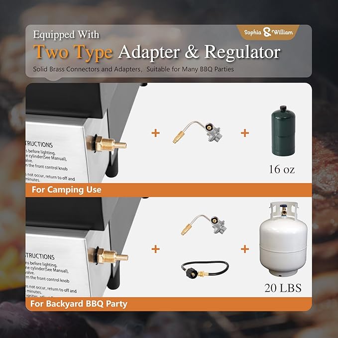 Sophia & William 22" Flat Top Grill with Lid & Ceramic Coated Cast Iron Pan, 3-Burner Portable Tabletop Gas Propane Griddle for Outdoor, BBQ, Camping & Tailgating Barbecue, 24,000 BTU-VerdiqueGarden