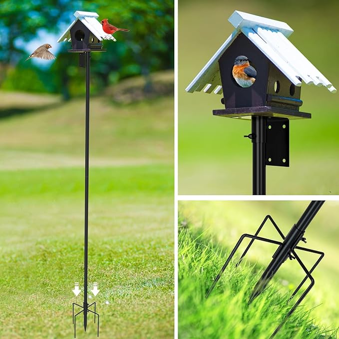 ERYTLLY Bird House Pole Mount Kit 80 Inch - Adjustable Hummingbird Bird Feeder Post Support Rod Universal Stand Set with 5 Prongs for Outdoor, Yard, Garden Decor, Black-VerdiqueGarden