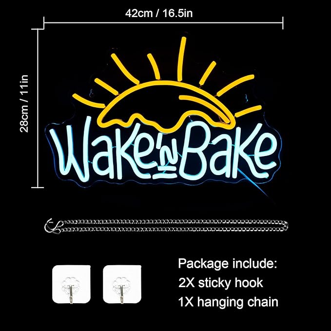WLHOPE Wake in Bake Neon Signs Yellow Blue LED Neon Signs for Wall Decor, USB Fried Eggs Neon Light Letter Bakeing Neon Sign for Bedroom Home Kitchen Cake Baking Shops Cafes Birthday Party-VerdiqueGarden