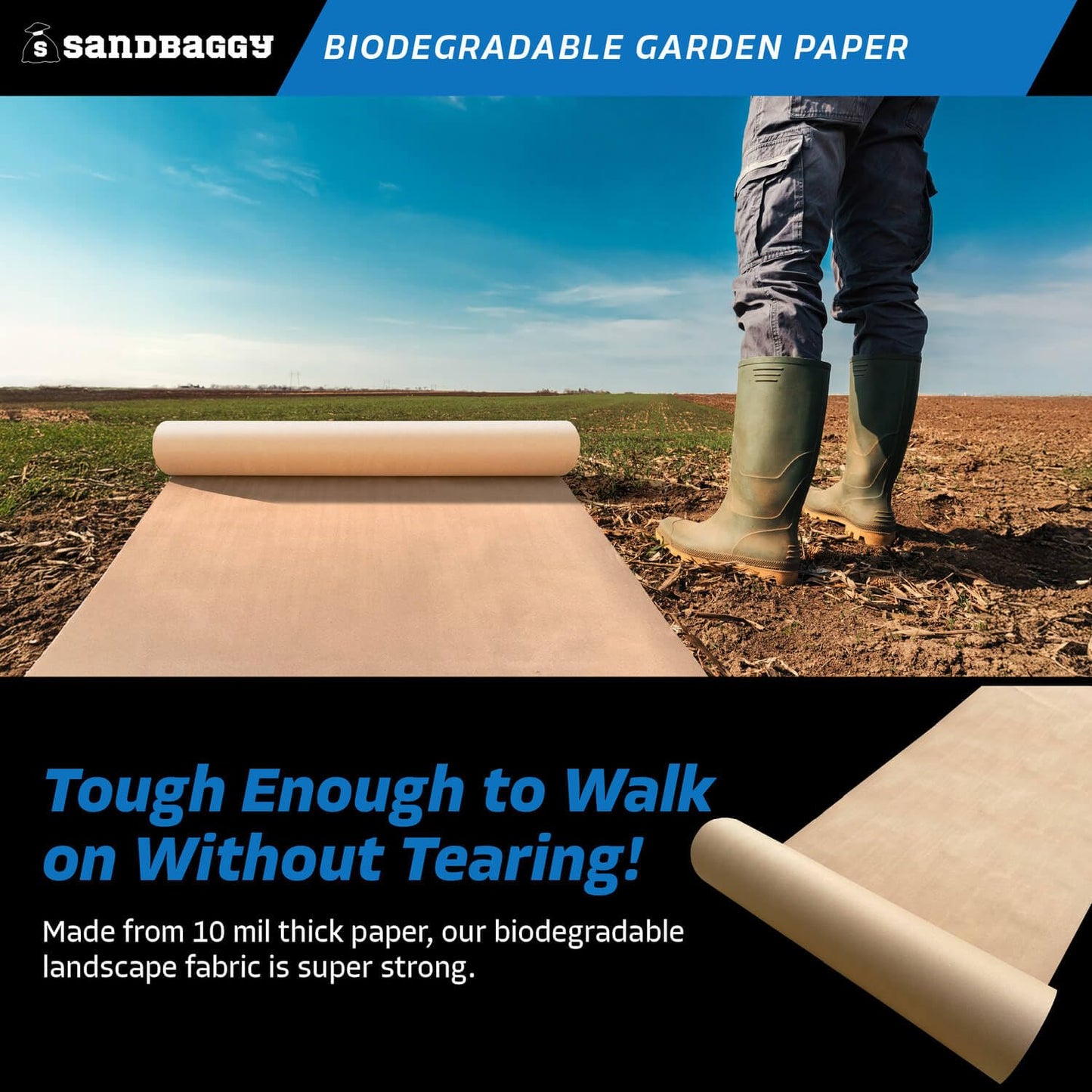 Sandbaggy Biodegradable Landscape Fabric - Garden Paper for Weeds - Paper Mulch Rolls - Made in America (5 ft x 475 ft, 10)-VerdiqueGarden