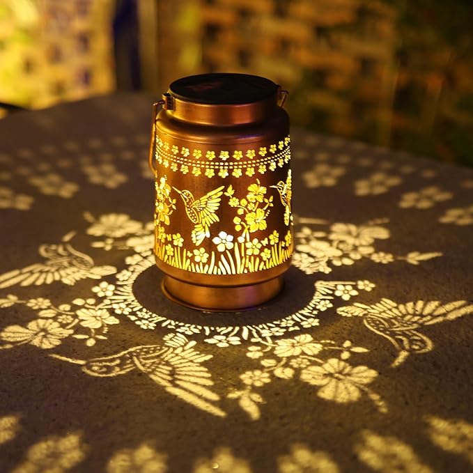 Hummingbird Solar Lanterns Outdoor Waterproof Hanging Solar Lights Gifts for Women Metal LED Lanterns Outside for Garden, Yard, Patio, Lawn, Porch-VerdiqueGarden