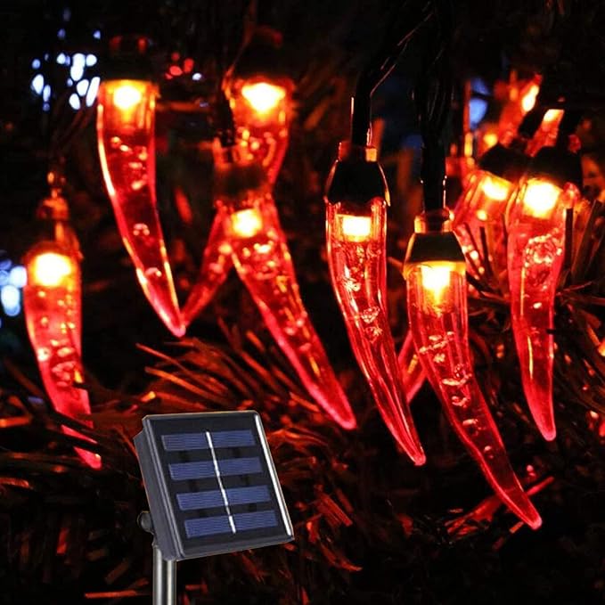 100 LED Chili Shape Fairy String Lights, Solar Operated, Red, 10m Length, Outdoor Use, Wedding, Christmas Decoration-VerdiqueGarden