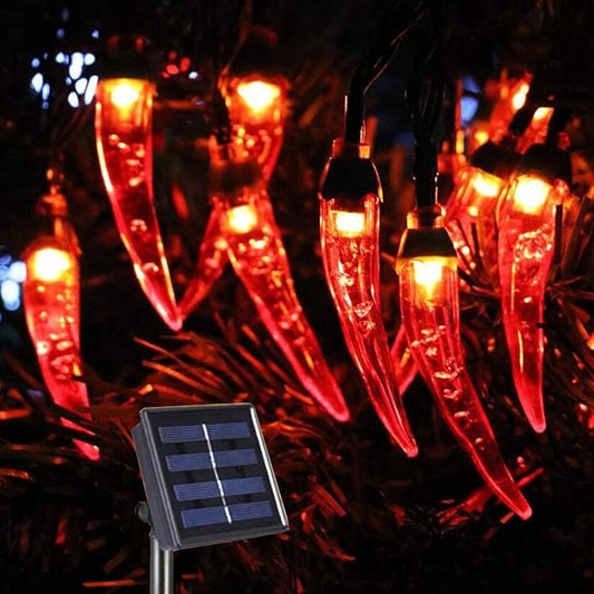 100 LED Chili Shape Fairy String Lights, Solar Operated, Red, 10m Length, Outdoor Use, Wedding, Christmas Decoration-VerdiqueGarden