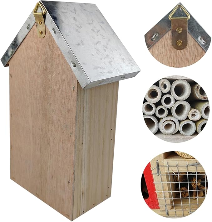 TIHOOD Natural Wooden Hanging Bee House for Gardens Natural Wooden Butterfly Hotel for Bee, Butterfly, Ladybirds, Habitat, Bee Hotel Garden-VerdiqueGarden