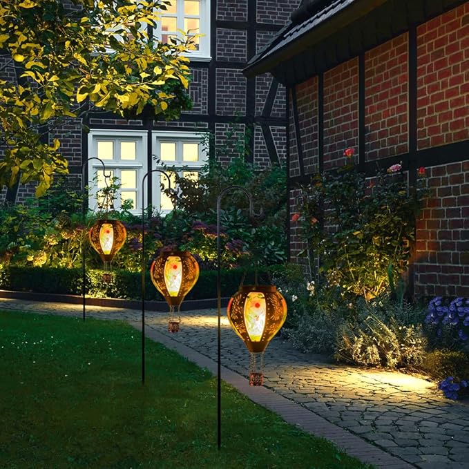 Starsoul Hummingbird Hot Air Balloon Solar Lantern Metal & Glass Solar Hot Air Balloon Hanging Garden Light Waterproof Outdoor Lantern for Patio Yard Party Decorations-VerdiqueGarden