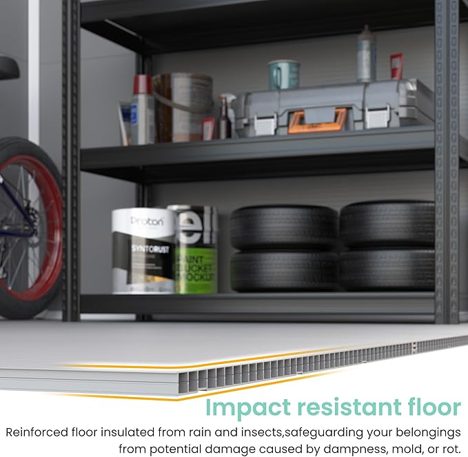 UDPATIO Outdoor Storage Shed 7.5x10.7 FT, Grey & White Resin & Steel Shed with Lockable Door for Backyard, Patio, Lawn-VerdiqueGarden