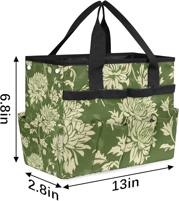 Spring Leaves Gardening Tool Bag,Heavy Duty Garden Tote Bag,Portable Oxford Gardening Storage Basket Organizer Handbag with Pockets Handle,Hand Tools Gifts for Outdoor Garden Lawn Yard-VerdiqueGarden